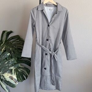 Camellia Lightweight Trench Womens Small Belted  Coat Dress Black White Gray